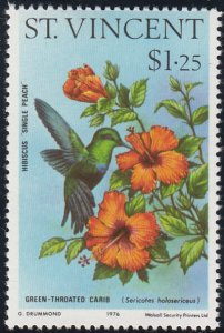 St. Vincent 1976 MNH Sc 469 $1.25 Peach hibiscus, Green-throated hummingbird