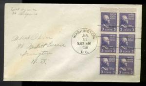 807a BOOKLET PANE of 6  3c PREXY FDC WASHINGTON, DC FIRST DAY COVER