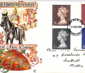 GB QEII FDC Definitive Issues Machins 2s/6d - £1 High Values 1969{samwells}YB147