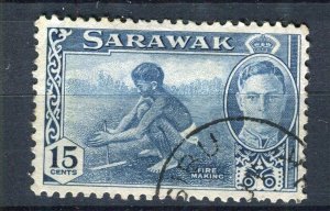 SARAWAK; 1940s early GVI pictorial issue fine used 15c. value