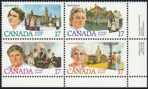 HISTORY * FEMINISTS = Canada 1981 #882a MNH Lower Right BLOCK of 4