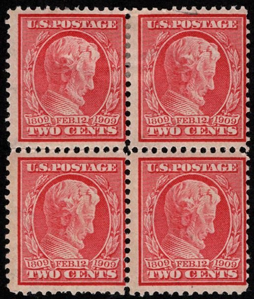 US #367 Block, F/VF mint 2 never hinged, 2 hinged, fresh color, Nice Block!