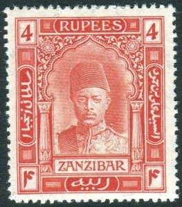 ZANZIBAR-1908-09 4r Vermilion.  A lightly mounted mint example Sg 237