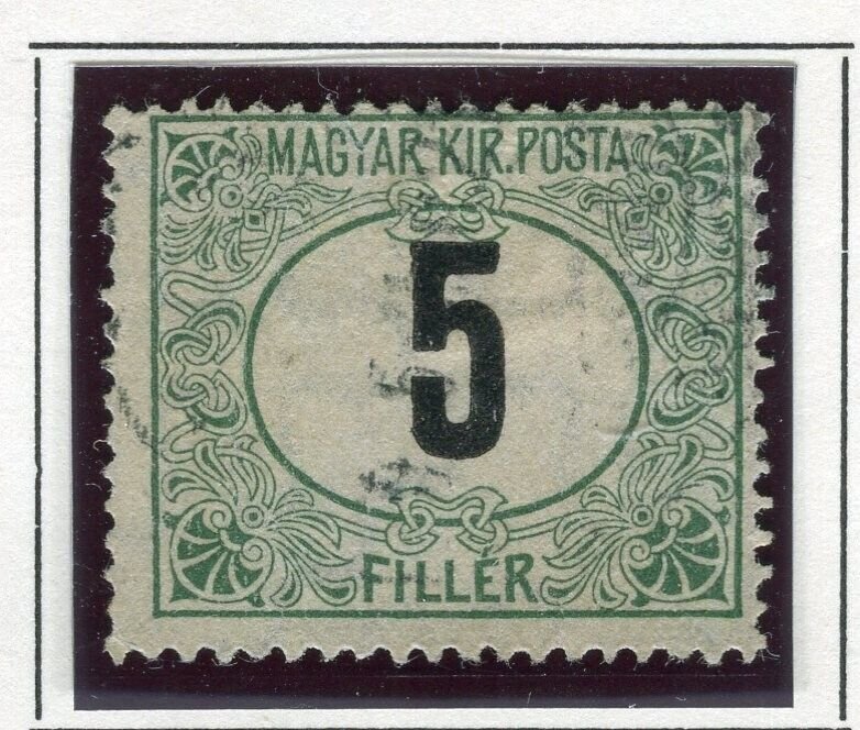 HUNGARY; 1913 early Postage due Upright Wmk. issue Perf 15, used 5f. value