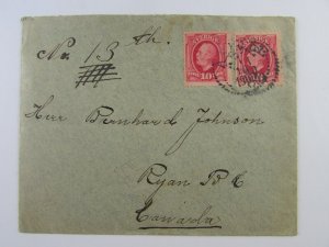 Sweden 1909 cover to Ryan BC rare (RF E) Ryan BC CDS receiver franked w #58 pr