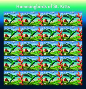 SAINT KITTS 2015 - HUMMINGBIRDS OF ST. KITTS SHEET OF 20 STAMPS MNH