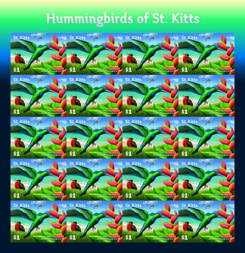 SAINT KITTS 2015 - HUMMINGBIRDS OF ST. KITTS SHEET OF 20 STAMPS MNH