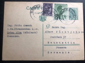 1935 Sebes Alba Romania Stationery postcard Cover To Neustettin Germany