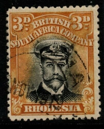 RHODESIA SG260 1913-9 3d BLACK & OCHRE HEAD DIE IIIB p14 USED 