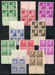 UNITED STATES SCOTT #859/93: 1940 FAMOUS AMERICANS PLATE BLOCK SET MINT NH