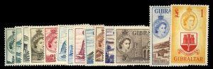 Gibraltar #132-145 Cat$204.25, 1953 QEII, complete set, lightly hinged