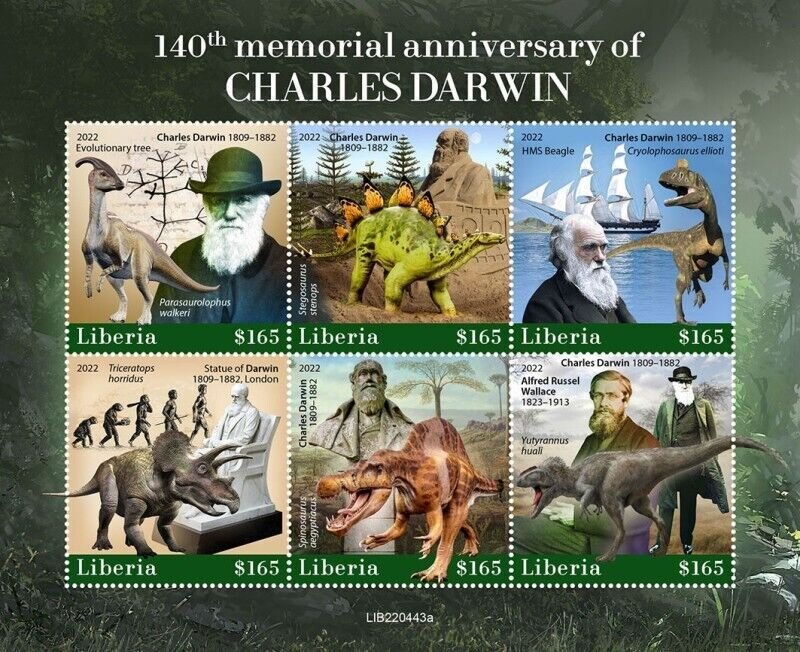 Liberia - 2022 Naturalist Charles Darwin Anniversary - 6 Stamp Sheet LIB220443a
