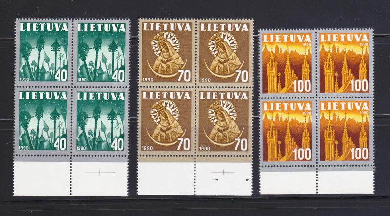 Lithuania 390-392 Blocks Of 4 Set MNH Religion