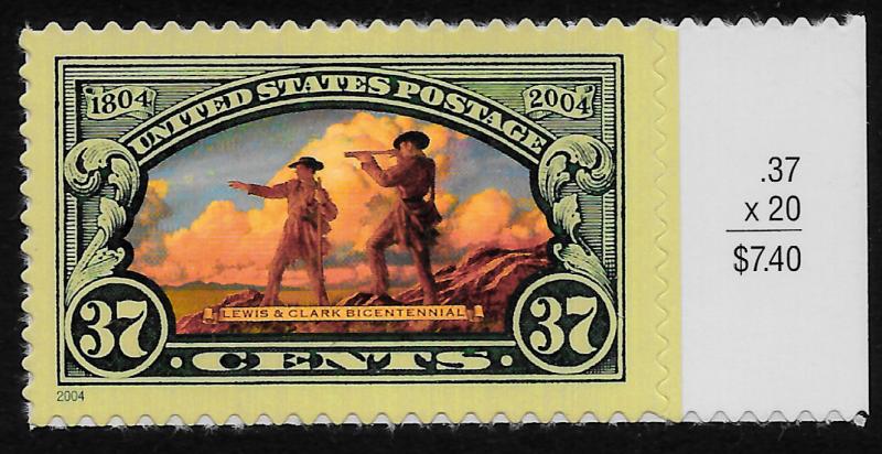 Sc 3854   37¢ Lewis & Clark Self-Adhesive Margin Single, MNH