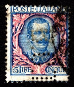 1901, Italy, 5L, King Vittorio Emanuele III, Used, Perfin, Sc 91