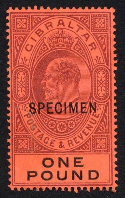 Gibraltar SG55s One Pound Dull Purple and Black/Red Wmk Crown CA Opt SPECIMEN 