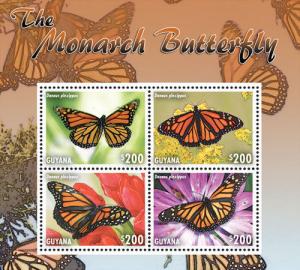 Guyana 2014 - The Monarch Butterfly - Sheet of 4 Stamps - Scott #4341 - MNH