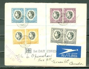 SOUTH WEST AFRICA 1937 CORONATION #129-31 on AIR FDC to CANADA