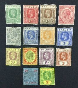 MOMEN: ST LUCIA SG #91/105 1921-30 MINT OG H £150 LOT #225840-5295