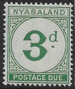 NYASALAND SGD3 1950 3d GREEN POSTAGE DUE MNH