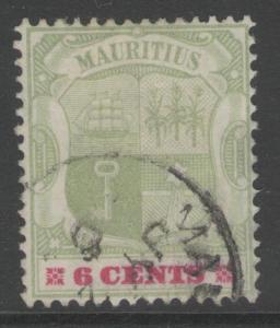 MAURITIUS SG131 1899 6c GREEN & ROSE-RED USED