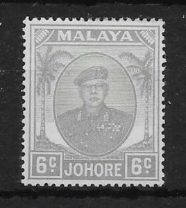 MALAYA JOHORE SG137ac 1952 6c PALE GREY WITH ST.EDWARD'S CROWN WMK VAR MTD MINT