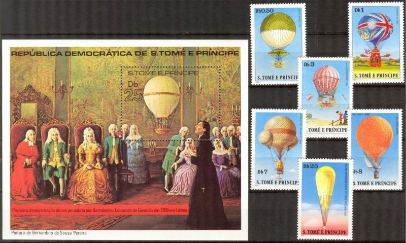 Sao Tome and Principe 1979 Balloons Set of 7 +S/S MNH