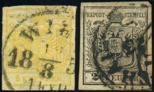 Austria #1-2 Coat of Arms Postage Stamps Europe 1850 Used