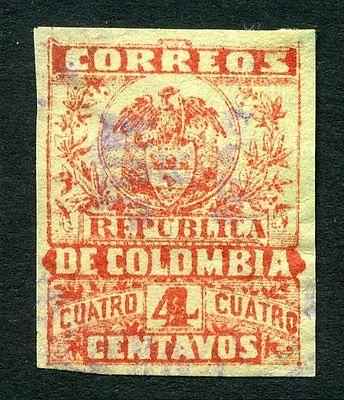 COLOMBIA; 1890s early classic imperf issue 4c. fine used