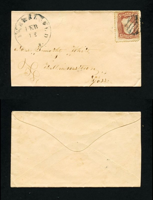 # 65 on cover Bakersfield, Vermont to Williamstown, Massachusetts - 2-12-1860's