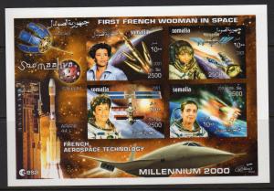 Somalia 2001  French Woman in Space/Concorde Sheetlet (4) IMPERFORATED MNH