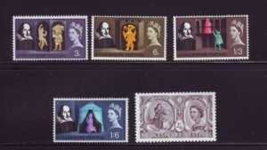 Great Britain Sc 402-406 1964 Shakespeare stamp set mint NH