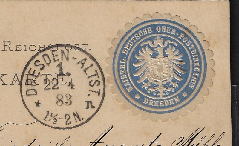 Germany 1883 PC Official Dresden local use. Postal Director seal.  VF.    (a4855