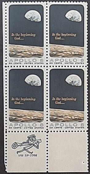 US Scott # 1371; 6c  Apollo 8 from  1969; MNH, og; zip block of 4