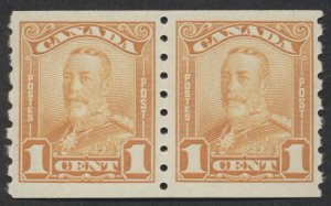 Canada #160 1c  George V Scroll Issue Coil Pair F-VF Mint OG LH