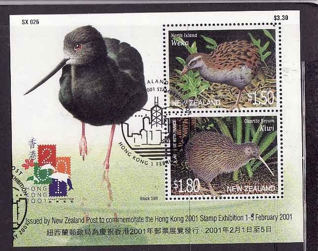 New Zealand-Sc#1694a-used sheet-Endangered Birds-2001-