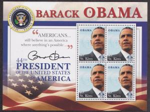 St. Kitts, # 723 & 724, Barack Obama, U.S. President, NH, 1/2 Cat.