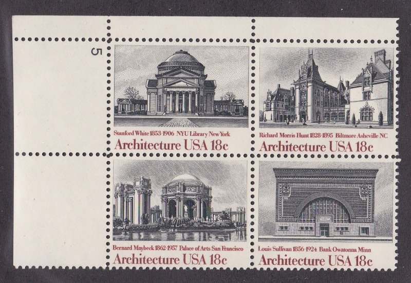 United States # 1931a, American Architecture, Plate # Block of Four, NH