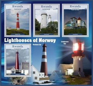 Stamps. Architecture, Lighthouses 2022 year 1+1 sheets perf Rwanda