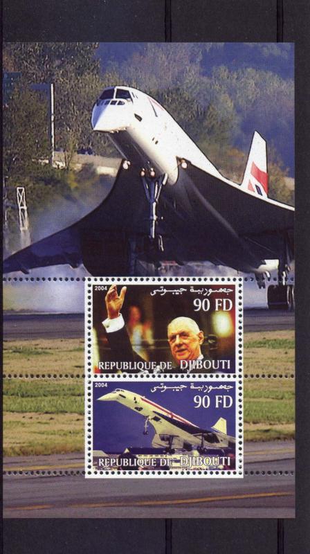 Djibouti 2004 Concorde/General Charles De Gaulle Souvenir Sheet Perforated MNH