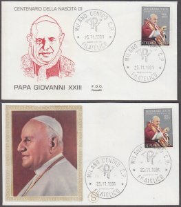 ITALY Sc # 1497 FDC POPE JOHN XXIII SAVED JEWISH CHILDREN DURING HOLOCAUST