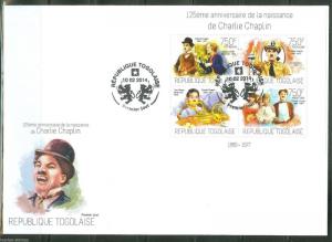 TOGO 2014 125th BIRTH  ANNIVERSARY OF  CHARLIE CHAPLIN SHEET FIRST DAY COVER