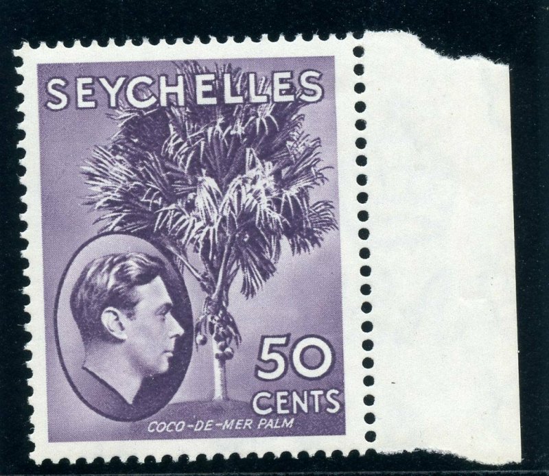 Seychelles 1938 KGVI 50c deep reddish violet (CH) superb MNH. SG 144. Sc 141