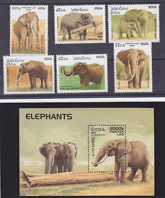 Laos Sc 1329-1335 MNH. 1997 Elephants cplt incl Souvenir Sheet, VF