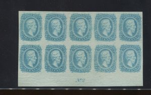 Confederate States 11a Plate Block of 10 Stamps (CSA Handbook 11-AD-ib) LV6439