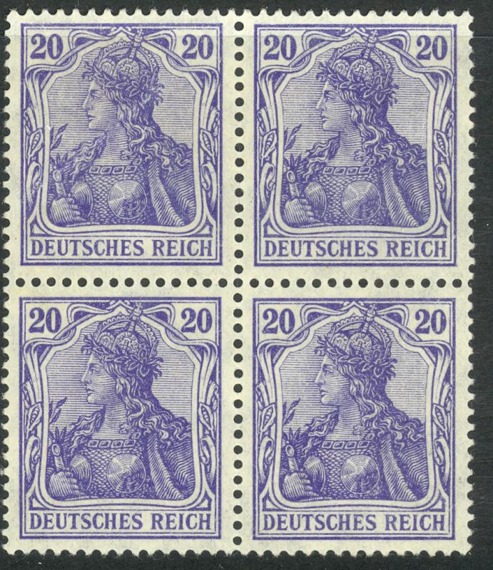 GERMANY 1905-19 20pf Violet Blue PRE WAR PRINTING GERMANIA BLOCK OF 4 Sc 84g MNH