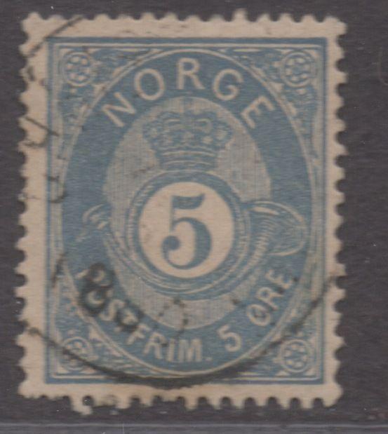 *Norway SC# 24 Used, FVF, Wmk#160, Dull Blue, CV $125.00