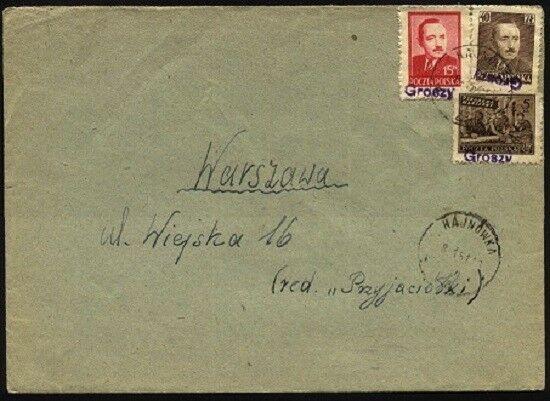 POLAND 1951 cover - GROSZY opts - 1 INVERTED  Hajnowka cds to Warsaw......95756