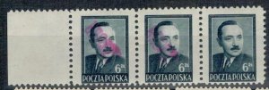 Poland 1950 MNH Stamps Scott 439 Overprint Groszy Strip of 3 2+1 President Bieru