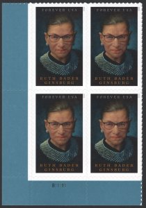 SC#5821 (Forever) Ruth Bader Ginsburg Plate Block: LL #B11111 (2023) SA